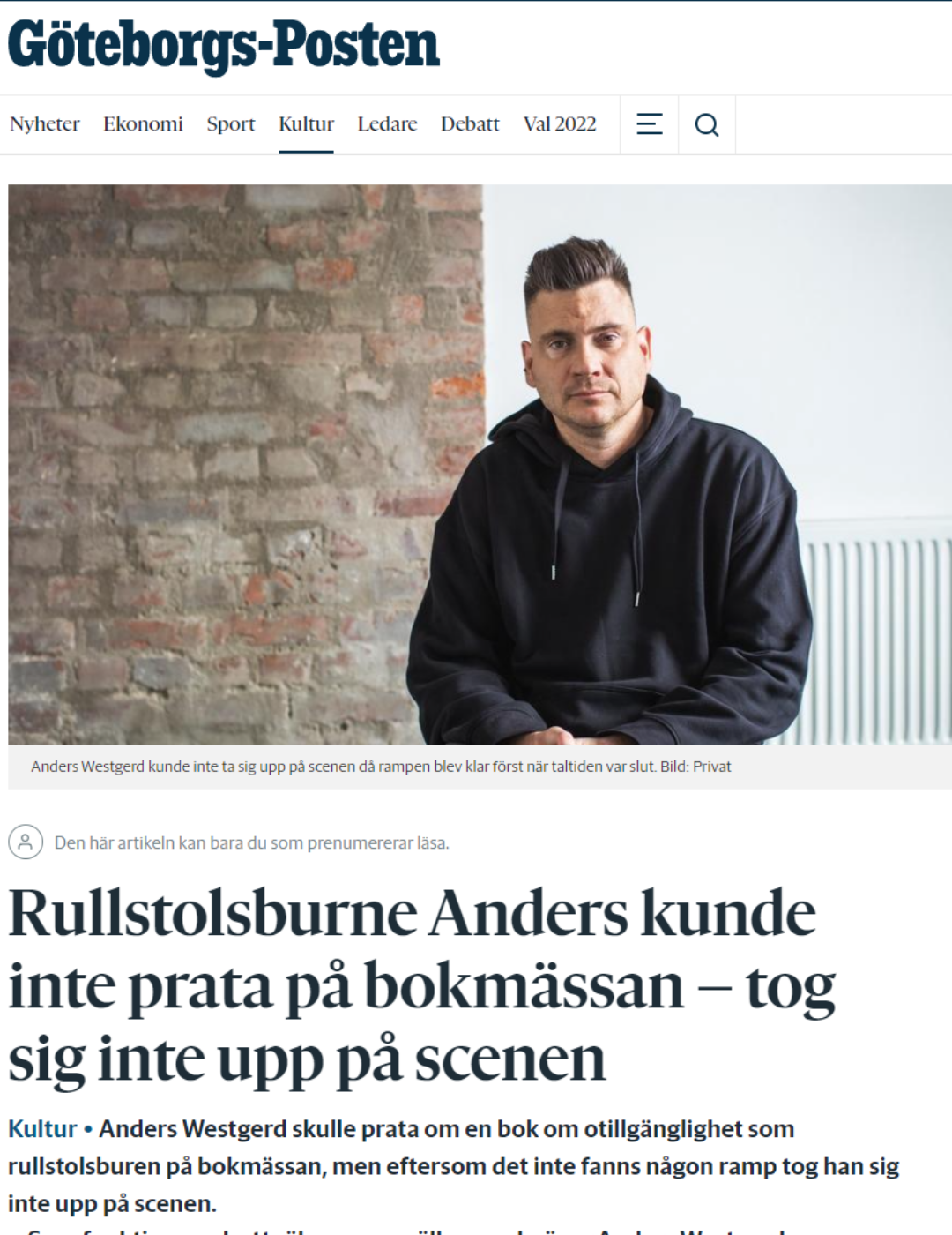 Skärmdump från GP:s hemsida. Anders i bild.