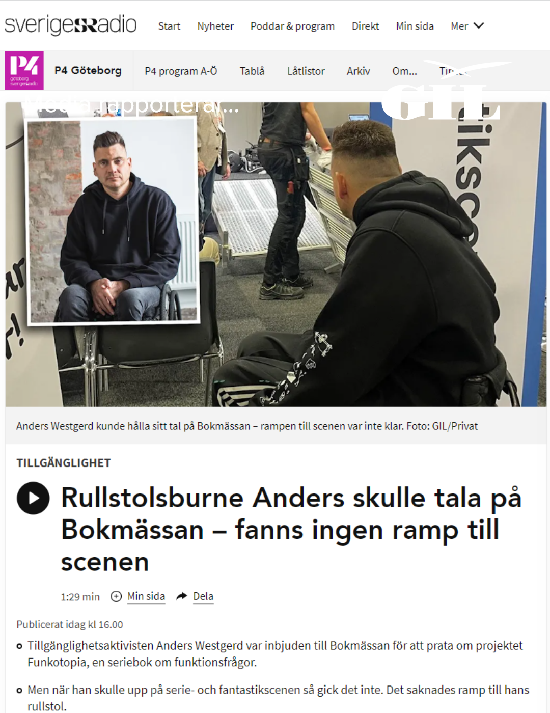 Skärmdump från P4:s hemsida. Anders i bild.