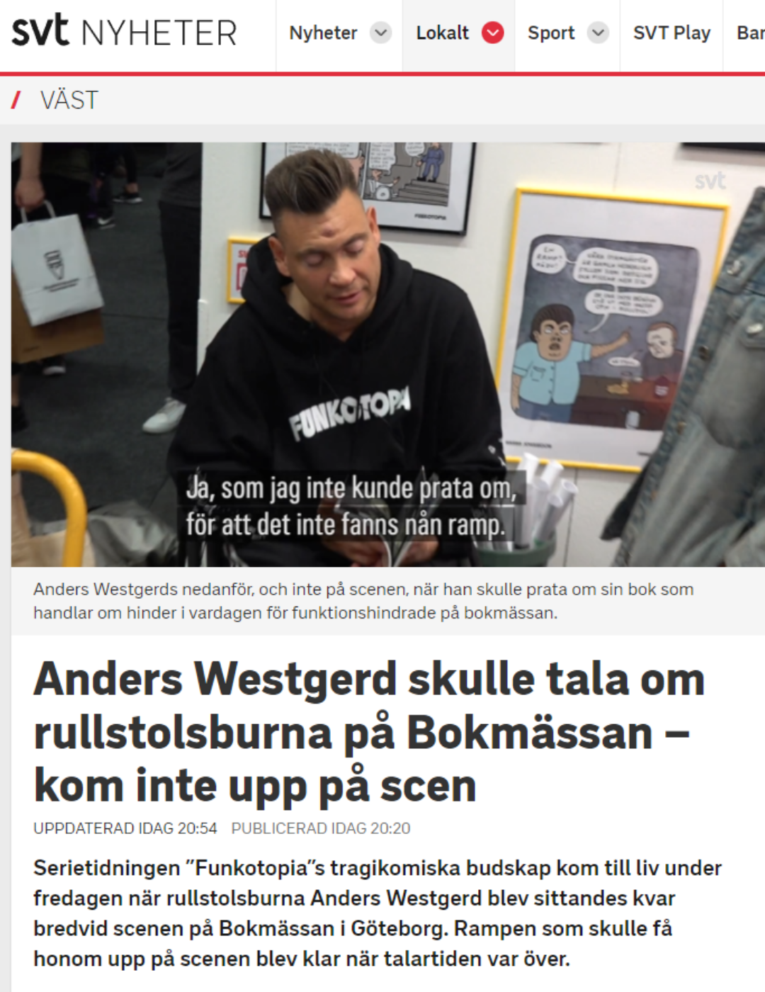 Skärmdump från SVT Nyheters hemsida. Anders i bild.