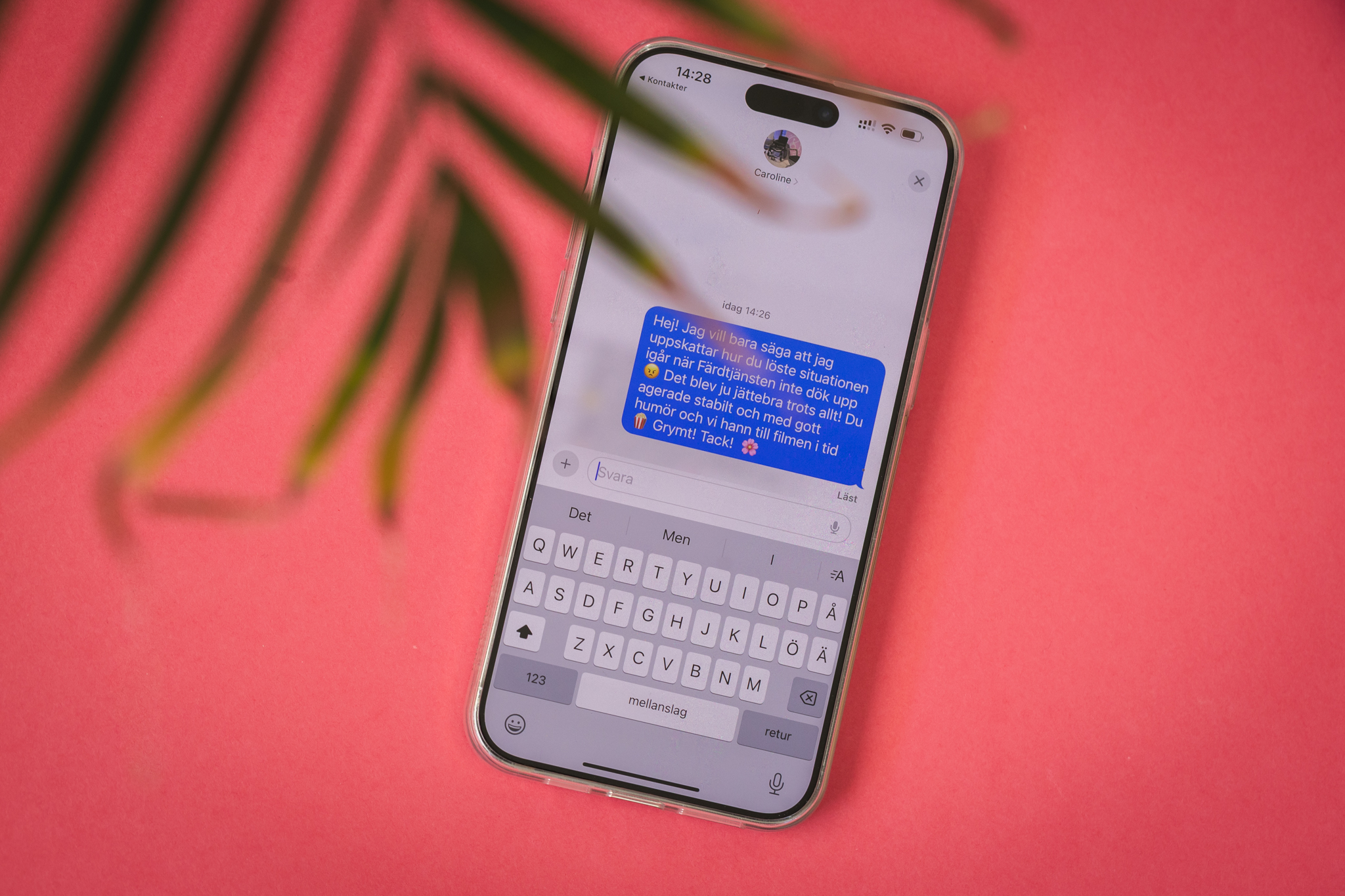 Mobiltelefon, ett sms med positiv feedback
